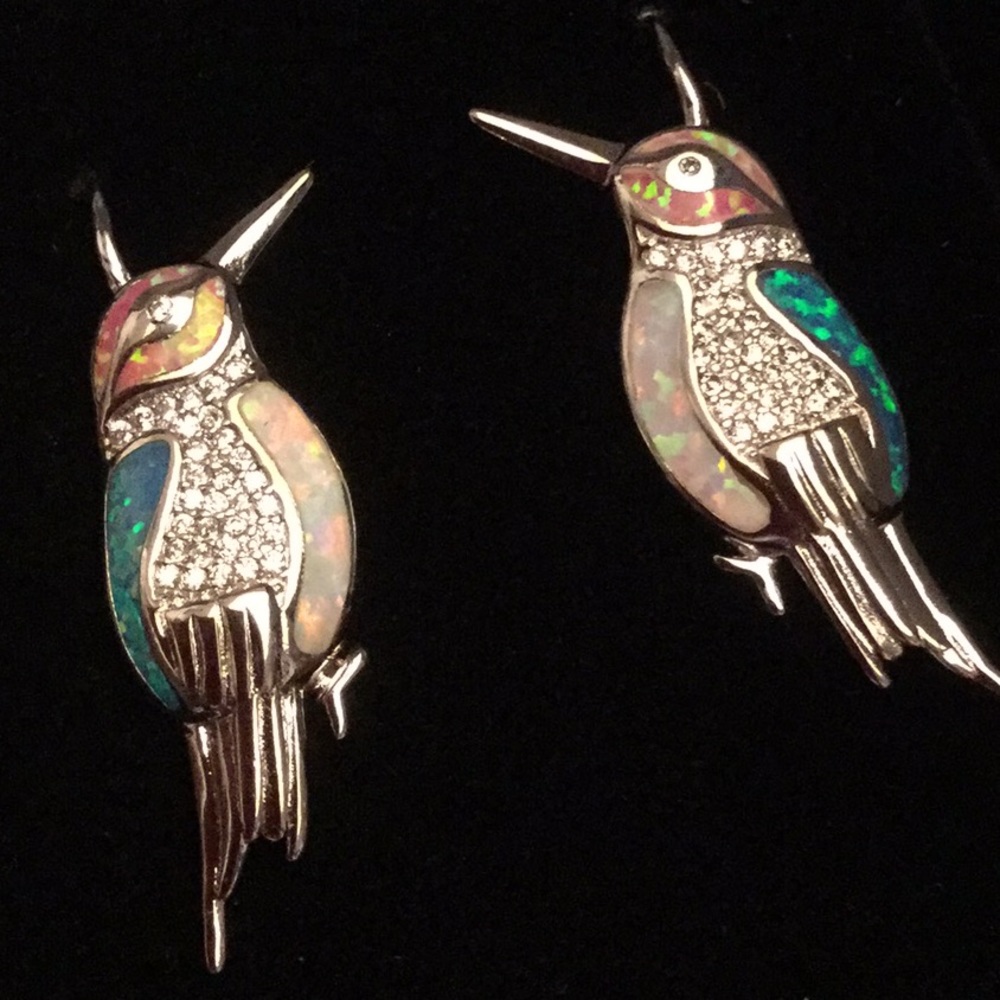 Hummingbird Opalite Inlay Earrings - Picture 3 of 5